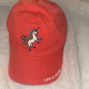 Coral Unicorn Embroidered Cap life is good